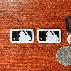 MLB Baseball Logo Patch Back Hat Black White 2 Pieces Embroidered Iron 0.7x1"