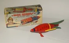 This is a picture showing RARE 1934 BUCK ROGERS 25TH CENTURY INTERPLANETARY SPACE FLEET MODEL IN BOX (IN1)