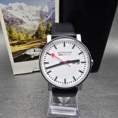 Mondaine Watch Men 40mm White Dial Steel Big Date Round W/Box PARTS
