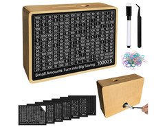 Money Saving Challenge Box Cash Vault Wooden Savings Box Cash Saver $500 $10000