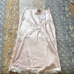 More To Come Pink Satin Lace Trim Half Slip, Women’s XS, Polyester Solid