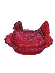 Mosser RED Hen on Nest 6 1/2" Glass Covered Dish Marked Mosser FREE SHIPPING