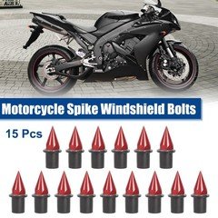 Motorcycle Fairing Bolts Windshield Screws Bolts M5 Screws Nuts Red - Pack of 15
