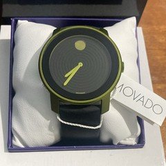 Movado Bold Quartz 44mm Watch Black Dial Green Case Black Silicone Strap Box