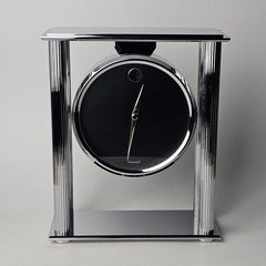 Movado MSI-178-M Chrome Mantel Desk Clock Modern Museum Dial Working w/ Box