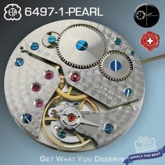 MOVEMENT ETA 6497-1, PEARL DECORATED, ELABORE, BLUE SCREWS, HAND WIND SWISS MADE