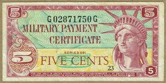 MPC SERIES 591 5 CENTS S/N G02871750G FR#M861 CH VF