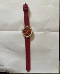 MSCXIX Women's Quartz Dress Watch Red Dial Leather Strap Gold Tone 25mm