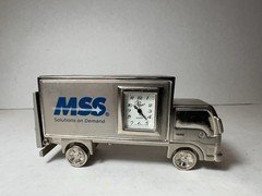 MSS Company Platinum Quartz Delivery Truck Desk Clock 3.75" (READ)