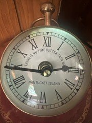 Nantucket Brass Vintage Desk & Shelf Clock Compass Bubble Glass Magnified Globe