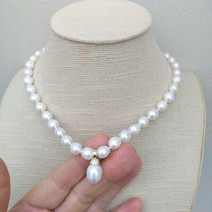 Natural Elegant AAA+ Akoya White 7-8mm Pearl Necklace 17" + Big Pendant 14KGP