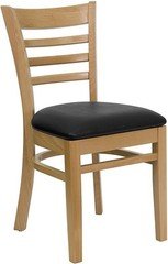 Natural Wood Finished Ladder Back Restaurant Chair with Black Vinyl Seat