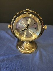 Nautical Seth Thomas Model No. 1044 Schooner Brass Swivel Desk Clock 7 3/4"