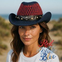 Navy And Red Cowgirl Hat