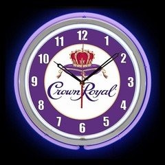 Neon Clock Crown Royal Whisky 15" Double Tube Neon Clock Purple-White Tubes