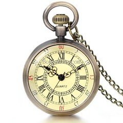 NEW Antique Vintage Bronze Tone Pendant Pocket Quartz Watch Chain Necklace Gift