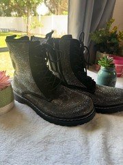 🖤 NEW! Black Rhinestone Combat Boots | Glam Sparkly Statement Boots✨✨
