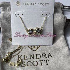 🏁NEW Kendra Scott Racing Checkered Flag Gold Short Pendant Necklace 🏁🏎️