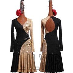 New Latin Competition Performance Light Long-Sleeved Rhinestone Dance Dress