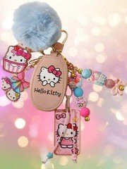 New Pink Hello Kitty Mini Storage Accessory Beaded Pom Pom Bag Charm Handcrafted