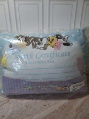 New Vintage Looney Tunes Baby Birth Certificate Pillow NIP 