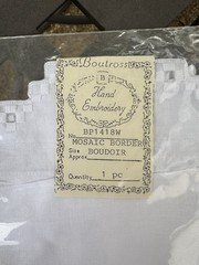 NEW White Hand Embroidered Boutross Mosaic Border Irish Linen Boudoir Sham