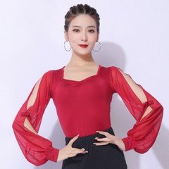 NEW Women Top for Latin salsa cha cha tango Ballroom Dance#G544 Wine red&Black