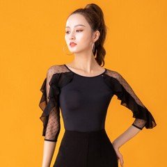NEW Women Top for Latin salsa cha cha tango Ballroom Dance #W713 Balck