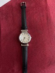 NIB Anne Klein Women’s  black Leather Strap Watch Dark Blue/Black
