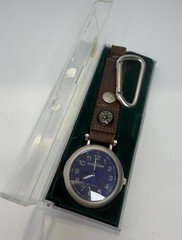 NIB VTG Timex Expedition Pocket Watch Silver Blue Dial Compass Carabiner