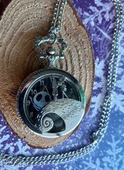 Nightmare Before Christmas Jack & Sally Pendant Pocket WATCH Silver tone