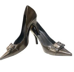 NINE WEST Brown Leather Stilettos Heels Gun-night Metal Buckle Women’s Size 6.5