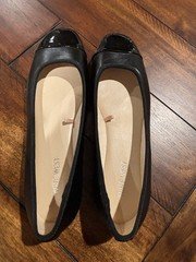 Nine West Women’s Black Leather Cap Toe Round Toe Slip-On Ballet Flats US 9