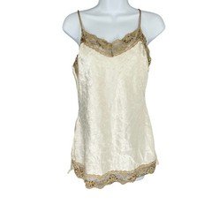 No Boundaries Ivory Crushed Satin Lace Sequin Cami Top Sz L Y2K Style Boho