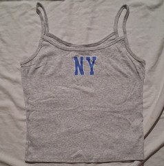 No Boundaries Juniors M Gray Cotton Knit Camisole Tank Top NY Graphic Straps
