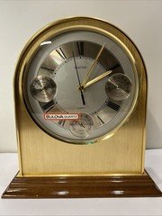 NOS Vintage Bulova Metal Mantel Clock Thermometer Barometer Hygrometer Tested