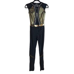 NWOT Revolution Black Gold Metallic Dance Costume Sleeveless One Piece Child L