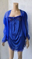 NWOT  Vintage Andrea Kristoff ESCANTE Blue Lace Ruffle 3 Piece Lingerie Small