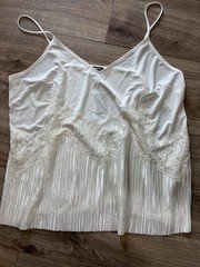 NWT Express Women’s White Lace Trim Spaghetti Strap Camisole Top Solid XL