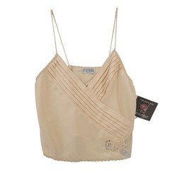 NWT LILY OF FRANCE Cami Camisole Lingerie Silky Wovens Lace Trim Pleats LARGE