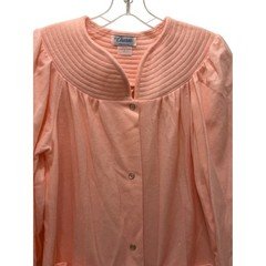 NWT •S• Vintage Its A Charm Peach Pink Quilted Button Front Long Robe Grannycore