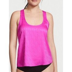 NWT Victorias Secret Satin Logo Pink Racerback Sleep Lounge Cami PJ Top MEDIUM