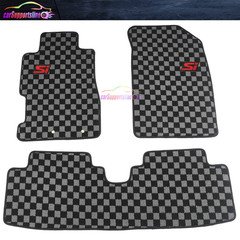 Nylon Floor Mat Fit 01-05 Honda Civic Carpet Black Gray Plaids w/Red SI