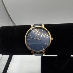 Obaku V209LXVLML Quartz Dress Watch Blue Dial Gold Case Black Mesh Bracelet