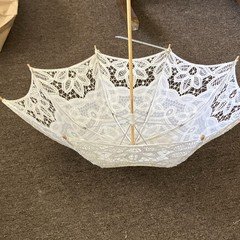 Off White Lace Parasol mini  Umbrella w/ Wood Handle, Metal Frame, Lace Fabric