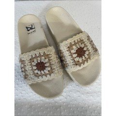 OG Vintage 90s Granny Square Crochet Slide Sandals platform cream boho festival