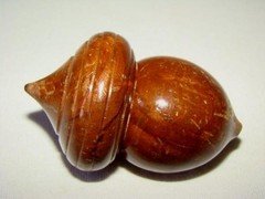 Old SEWING Needle, Thimble, Pin Holder ACORN SHAPE Carved Wood ETUI #5