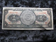 old world currency banknote MEXICO 1 peso 1959 P59f Aztec Calendar #52