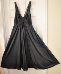 OLGA Extra Large Long Nightgown Negligee 98280 Black Full Sweep Nylon Satin