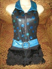 One piece teal aqua shiny/black dancewear sz LC Designs for Dance 